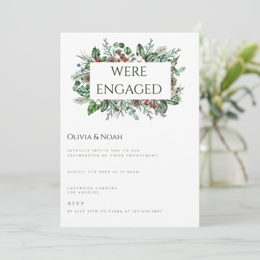 Kerst Foliage Engagement Party Uitnodiging (Staand voorkant)