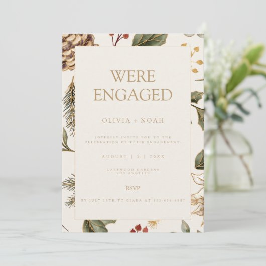 Kerst Foliage Engagement Party Uitnodiging (Staand voorkant)