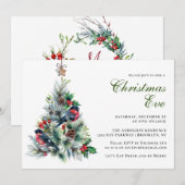 Kerst Foliage & Red Bird Kerstavond Feest Kaart (Voorkant / Achterkant)