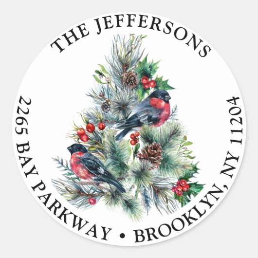 Kerst Foliage & Red Bird Retouradres Label (Voorkant)