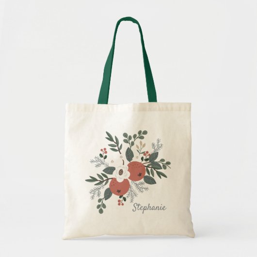 Kerst Folk Art Bloemen Boeket Tote Bag (Voorkant)