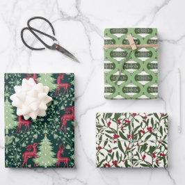 Kerst Folk Art Rendieren, Ornamenten, Mistletoe Inpakpapier Vel