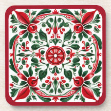 Kerst Folk-art rood en groen onderzetter