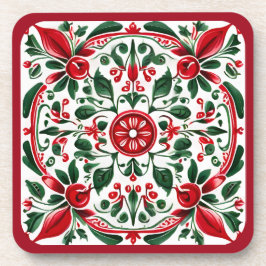 Kerst Folk-art rood en groen onderzetter