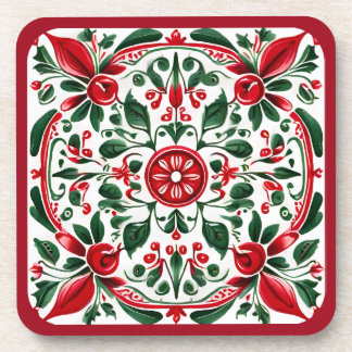 Kerst Folk-art rood en groen onderzetter