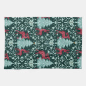 Kerst Folk Art Rood rendier en boom Theedoek (Horizontaal)