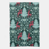 Kerst Folk Art Rood rendier en boom Theedoek (Verticaal)