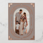 Kerst Folk Art Vakantie Foto Taupe Roos Goud Folie Uitnodiging (Voorkant)
