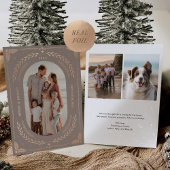 Kerst Folk Art Vakantie Foto Taupe Roos Goud Folie Uitnodiging