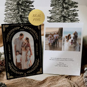 Kerst Folk Art Vakantie Foto Zwart Goud Folie Uitnodiging
