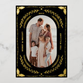 Kerst Folk Art Vakantie Foto Zwart Goud Folie Uitnodiging (Voorkant)