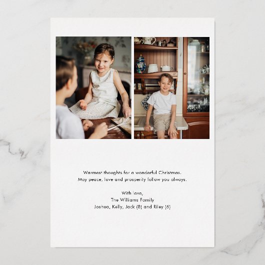 Kerst Folk Bloemen Foto Marine Blauw Goud Folie Feestdagenkaart (Achterkant)