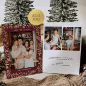 Kerst Folk Bloemen Foto Merlot Gold Folie Feestdagenkaart