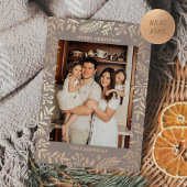 Kerst Folk Bloemen Foto Taupe Roos Goud Folie Feestdagenkaart