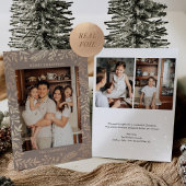 Kerst Folk Bloemen Foto Taupe Roos Goud Folie Feestdagenkaart