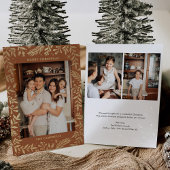 Kerst Folk Bloemen Foto Terracotta Goud Folie Feestdagenkaart