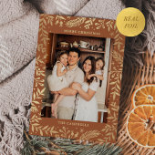 Kerst Folk Bloemen Foto Terracotta Goud Folie Feestdagenkaart