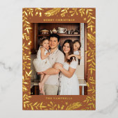 Kerst Folk Bloemen Foto Terracotta Goud Folie Feestdagenkaart (Voorkant)