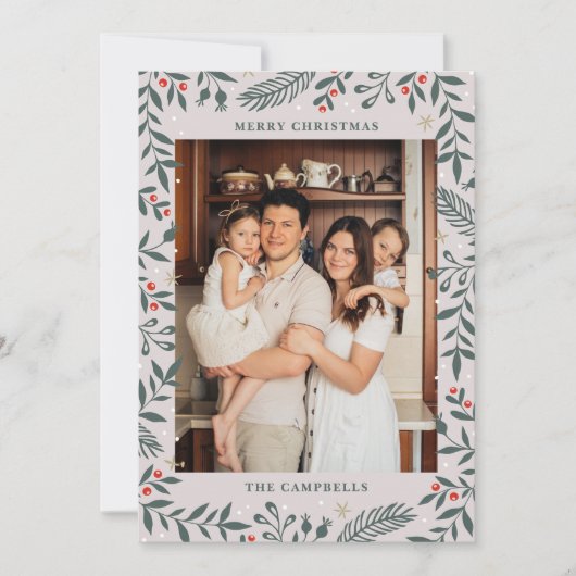 Kerst Folk Bloemen Foto Vakantie Kaart (Voorkant)