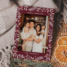 Kerst Folk Bloemen Foto Vakantie Kaart