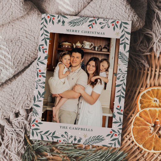 Kerst Folk Bloemen Foto Vakantie Kaart