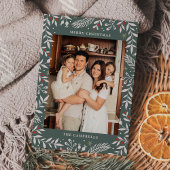 Kerst Folk Bloemen Foto Vakantie Kaart