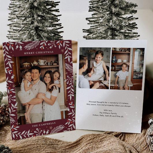 Kerst Folk Bloemen Foto Vakantie Kaart