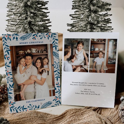 Kerst Folk Bloemen Foto Vakantie Kaart