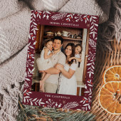 Kerst Folk Bloemen Foto Vakantie Kaart