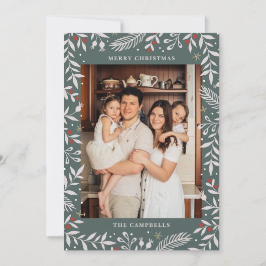Kerst Folk Bloemen Foto Vakantie Kaart (Voorkant)