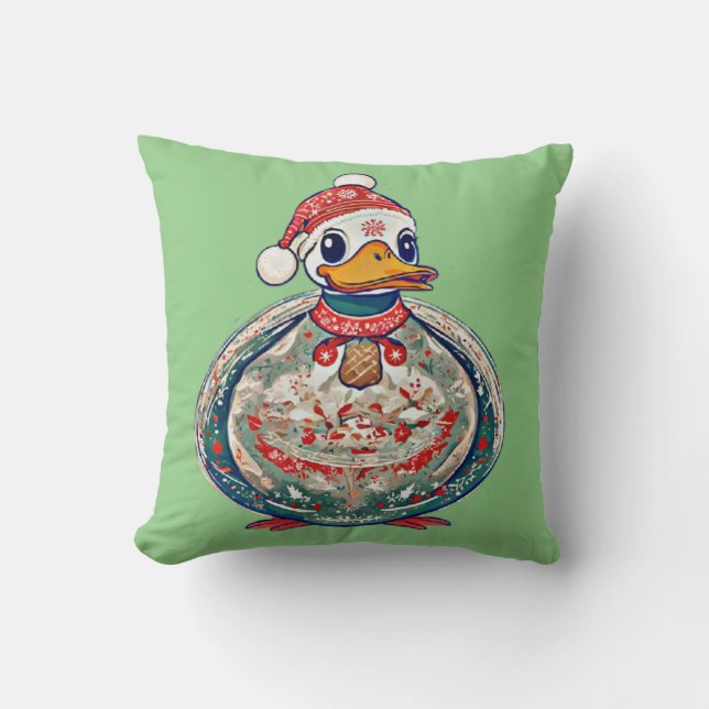 Kerst Folklore Duck Dearing Een Kerstman Hoed Kussen (Voorkant)