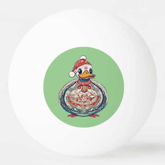 Kerst Folklore Duck Dearing Een Kerstman Hoed Pingpongbal (Voorkant)