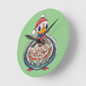 Kerst Folklore Duck Dearing Een Kerstman Hoed Ronde Klok (Hoek)