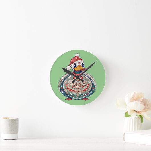 Kerst Folklore Duck Dearing Een Kerstman Hoed Ronde Klok (Huis)