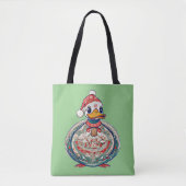 Kerst Folklore Duck Dearing Een Kerstman Hoed Tote Bag (Voorkant)