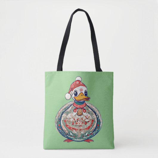 Kerst Folklore Duck Dearing Een Kerstman Hoed Tote Bag (Voorkant)