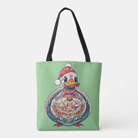 Kerst Folklore Duck Dearing Een Kerstman Hoed Tote Bag (Achterkant)