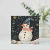 Kerst Folklore Snowman Art Feestdagenkaart (Staand voorkant)