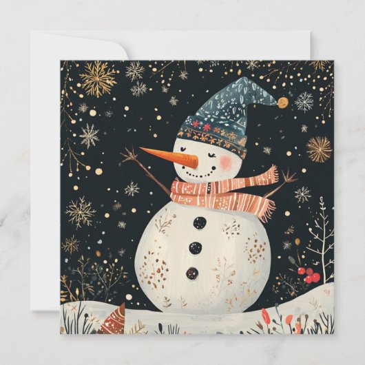 Kerst Folklore Snowman Art Feestdagenkaart (Voorkant)