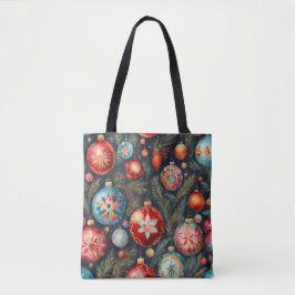 Kerst Folksy Bloemen Decor Tote Bag
