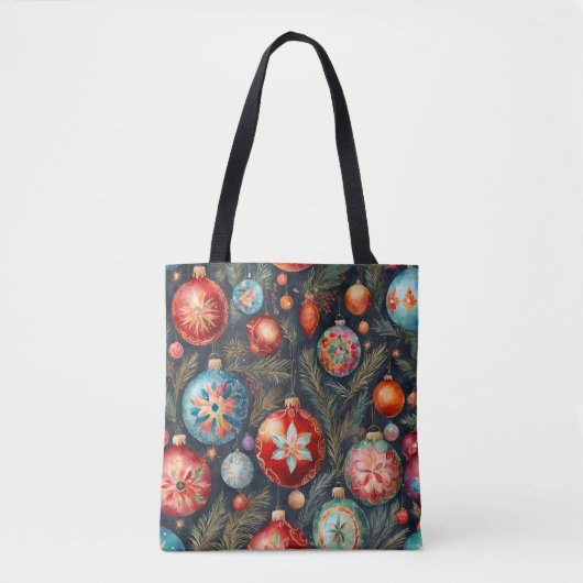Kerst Folksy Bloemen Decor Tote Bag (Voorkant)