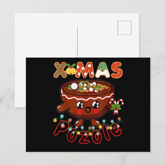 Kerst Foodie Schattige Pozole Kom Horrorkleding Uitnodiging Briefkaart (Voorkant / Achterkant)