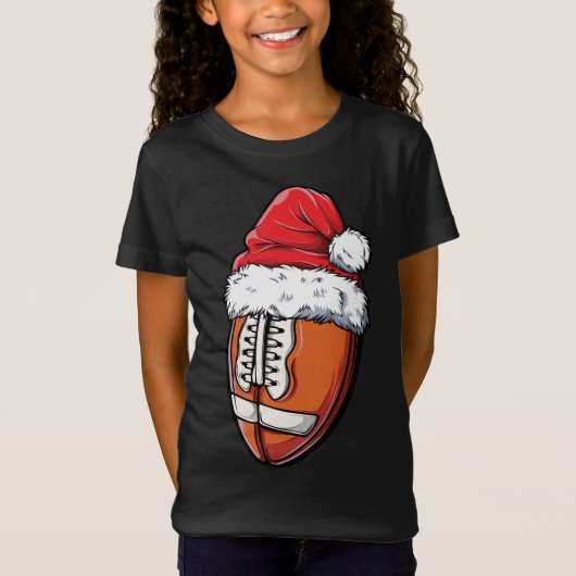 Kerst Football Bal Santa Hat Xmas Team Sport T-shirt (Voorkant)