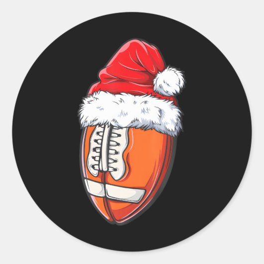 Kerst Football Ball Santa Hat Xmas Boys Mannen Ronde Sticker (Voorkant)