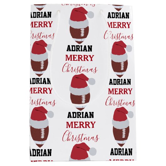 Kerst Football Gridiron Ball Aangepaste naam Medium Cadeauzakje (Voorkant)
