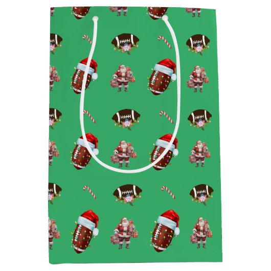 Kerst Football Groen Santa Light String Roos Medium Cadeauzakje (Voorkant)