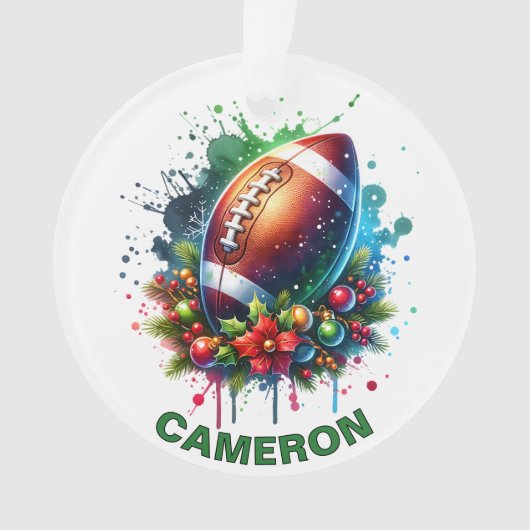 Kerst Football Liefhebber Aangepaste naam Ornament (voorkant)
