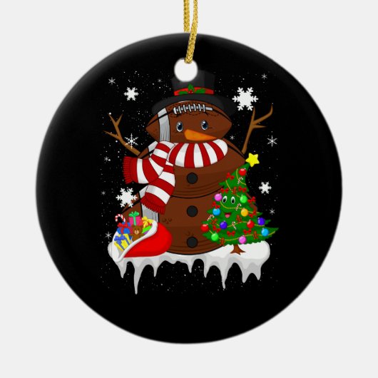 Kerst Football Sneeuwman Football Lover Merry XM Keramisch Ornament (Voorkant)