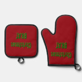 Kerst Forest Green Gold Brat op Crimson Red Ovenwant & Pannenlap Set (Voorkant)