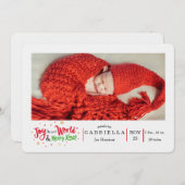 Kerst foto aankondiging geboorte wereldvreugde (Voorkant / Achterkant)